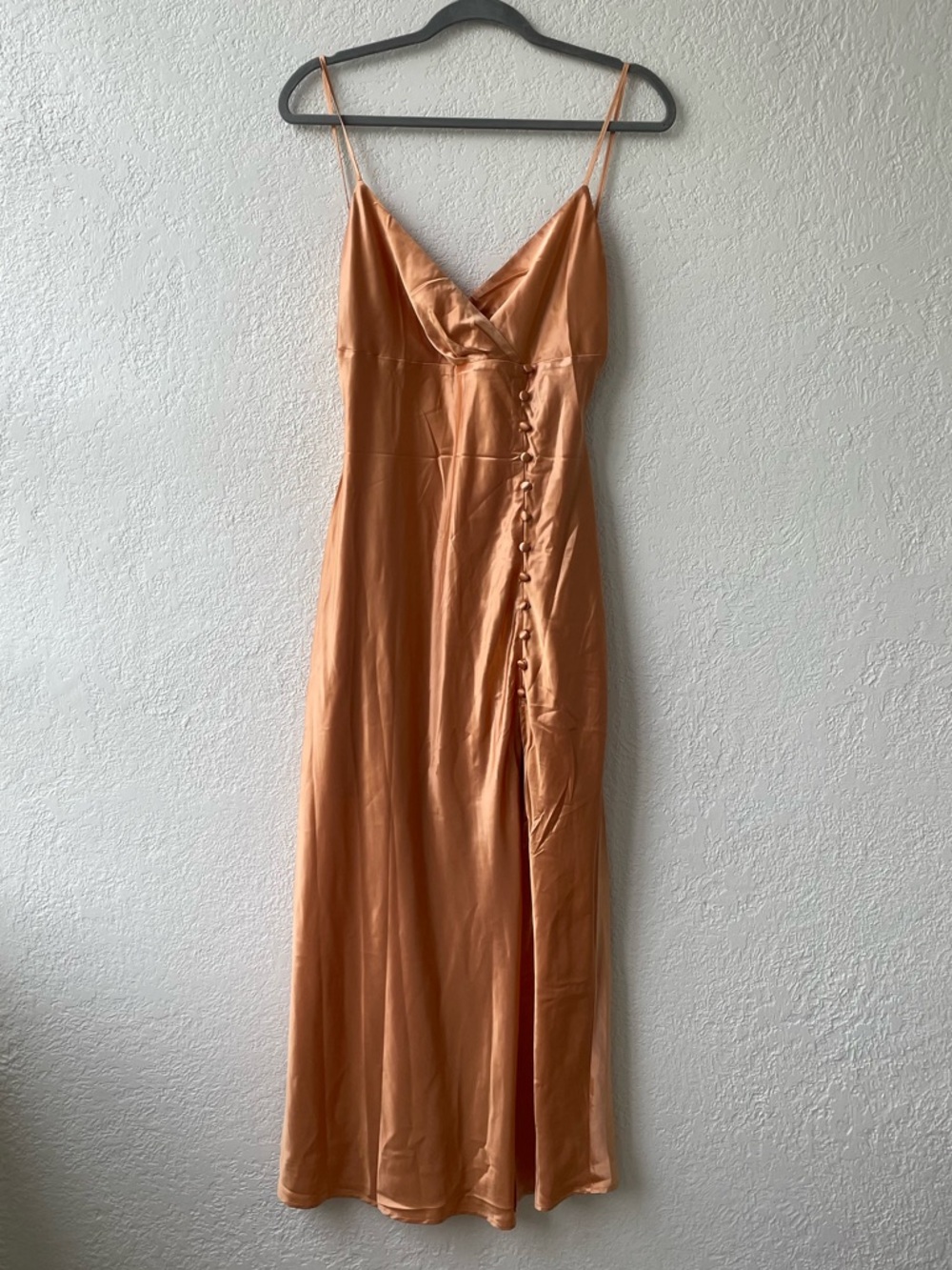 NWT Hello Molly Orange Peach Slip Slit Midi Wedding Guest Dress